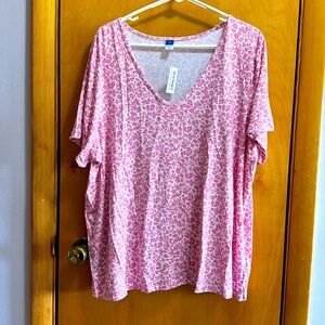 Old Navy Pink Floral XXL V-Neck Tee